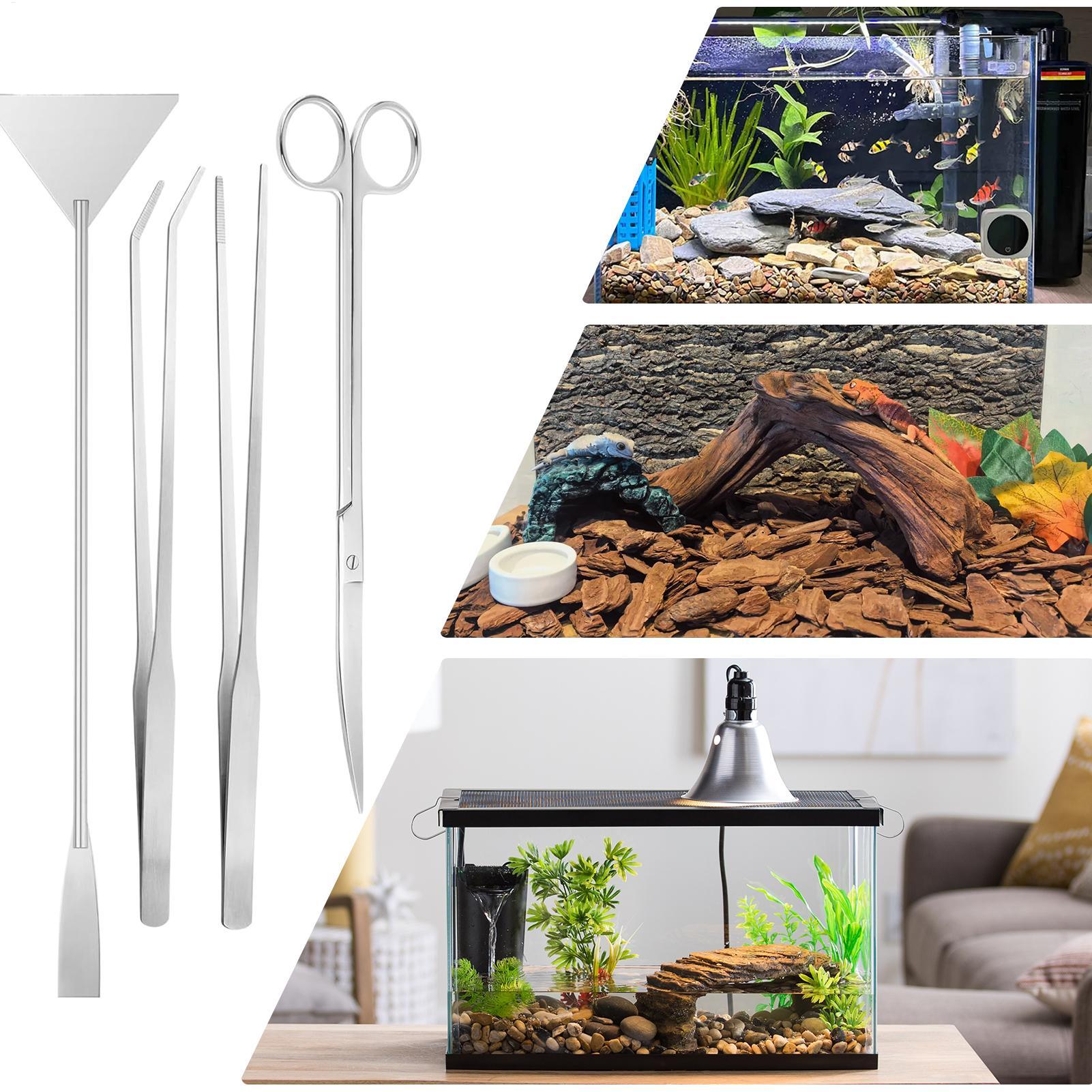 Planted Aquarium Maintenance - ชุดเครื่องมือตู้ปลา 4 ชิ้นชุดทำความสะอาดตู้ปลาสแตนเลสพร้อมแหนบกรรไกรและไม้พายสำหรับปลูกอาหารบำรุงรักษา